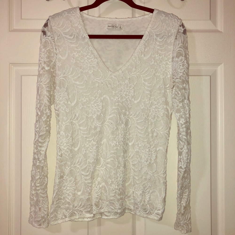 A&F Lace Cream Long Sleeve Top Size: LARGE